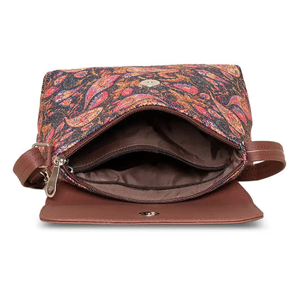 Zouk Flap Sling Bag Crossbody Bags for Women Vegan Leather & Jute