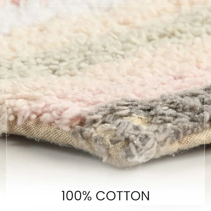 Sashaa World Striped Anti-skid Bathmat & Contour Set Colour Peach White & Grey