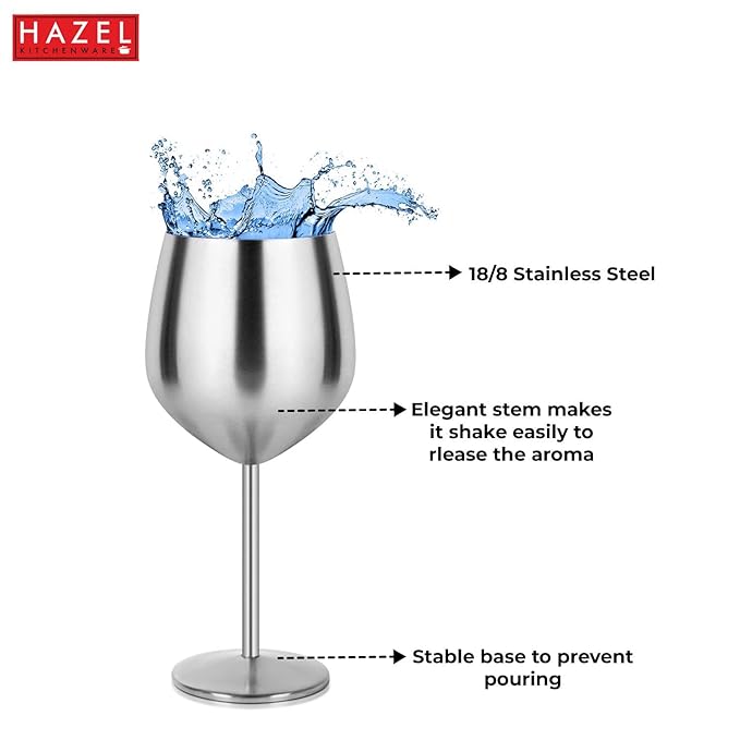 Hazel Stainless Steel Goblet Wine Glass Gin Goblets Glass for bar 250 ml Set of 2 Silver