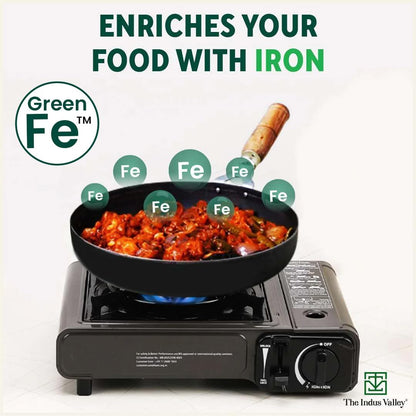 The Indus Valley Pre-Seasoned Iron Fry Pan with Wooden Handle