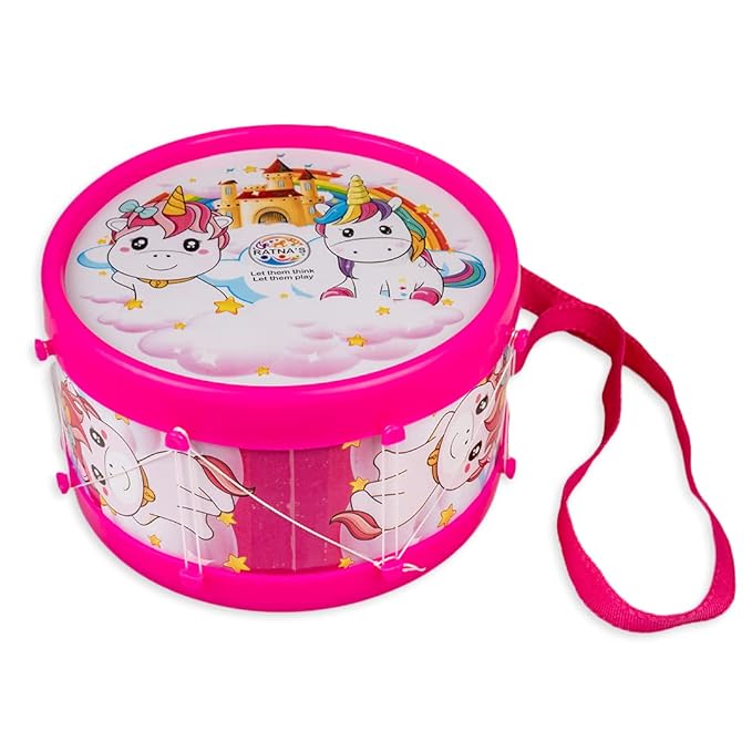 Ratna's Rhythm Musical Drum Junior Unicorn Print Musical Instrument Toy Drum Set With 2 Sticks & Hanging Strap for Toddlers | Kids
