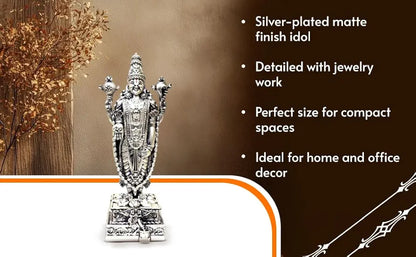Gold Art India Lord Tirupati Balaji Silver Plated Matte Idol with Garuda
