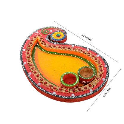 Ecraftindia Papier-mache Keri Design Multiutility Pooja Thali
