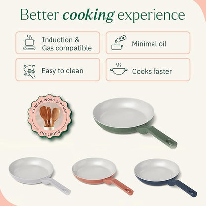 Ember Cookware Arcilla Ceramic Non-stick Egg Pan 20cm | Matching Handle | Florence Series | Green