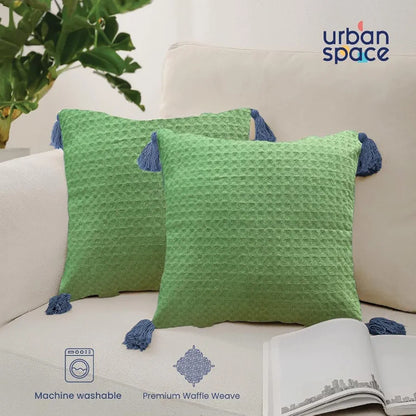 Urban Space Waffle Cotton Cushion Cover Set of 2 Cushion Covers for Sofa, Bedroom, Living Room Waffle Sage Green