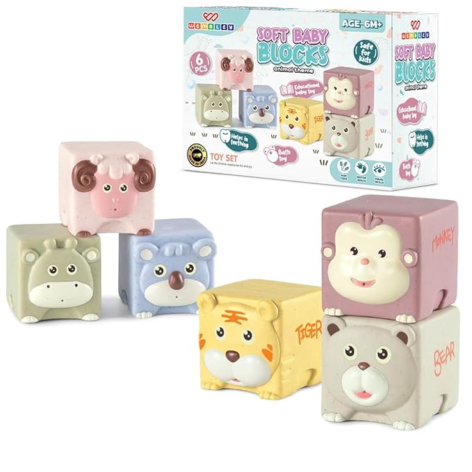 Wembley Soft Baby Bath Set 6 Pcs Squeezable Floating Animal Toy for Kids Multicolor