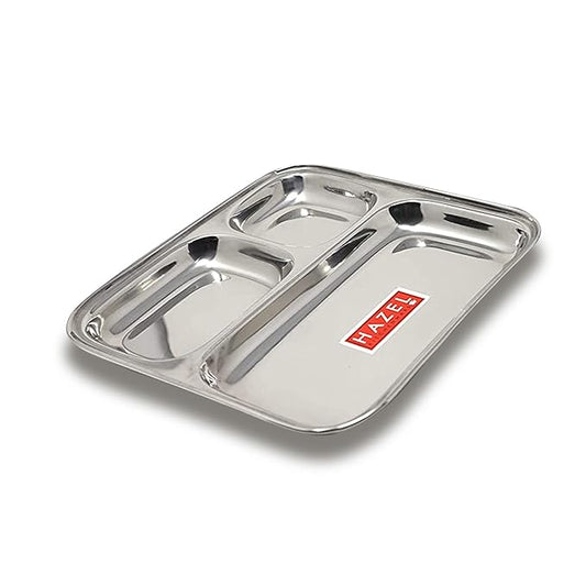 Hazel Pav Bhaji Plates for Restaurant Small Stainless Steel Compartment Plate 3 in 1 Mess Plate Steel