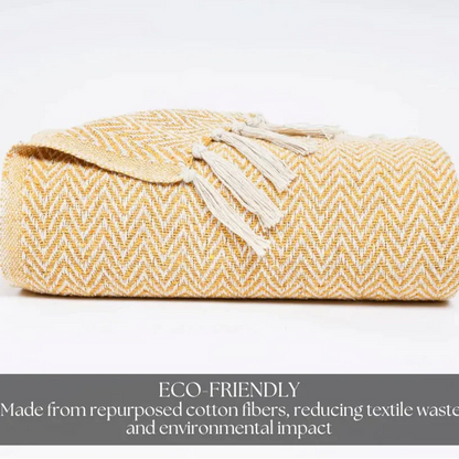 Homadorn All Season Cotton Weaved Throw Blanket Colour Yellow