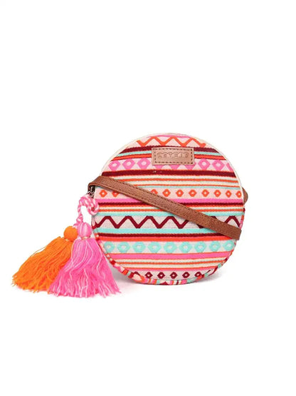 Astrid Round Textured Sling Bag For Girls With Zip Colour Maroon