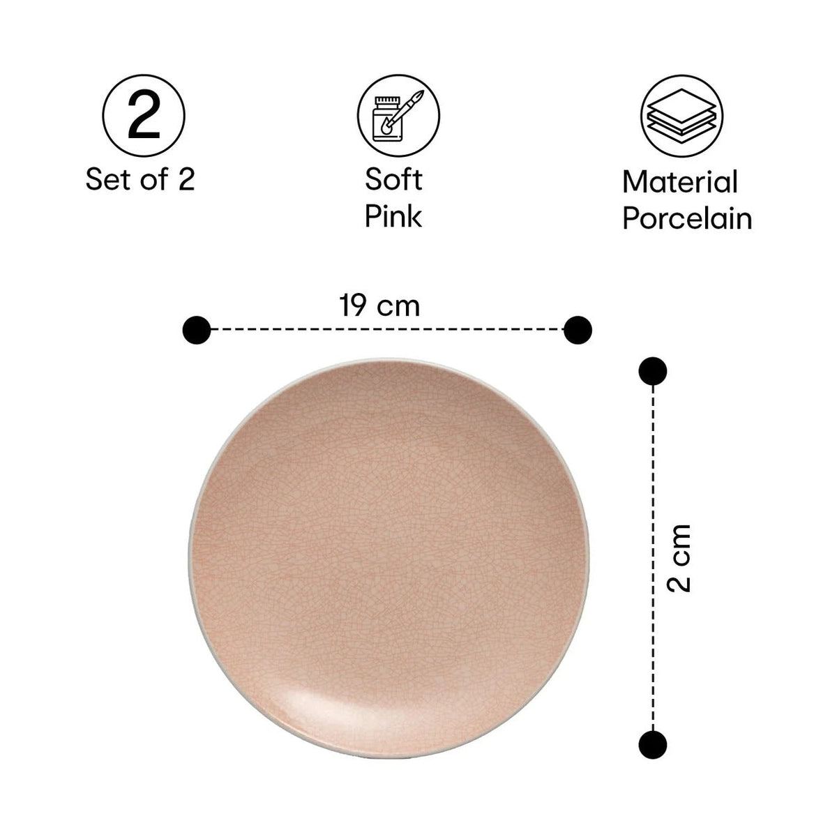 Anko Bella Side Plate Set of 2 Soft Pink Porcelain Microwave Dishwasher Safe 19cm
