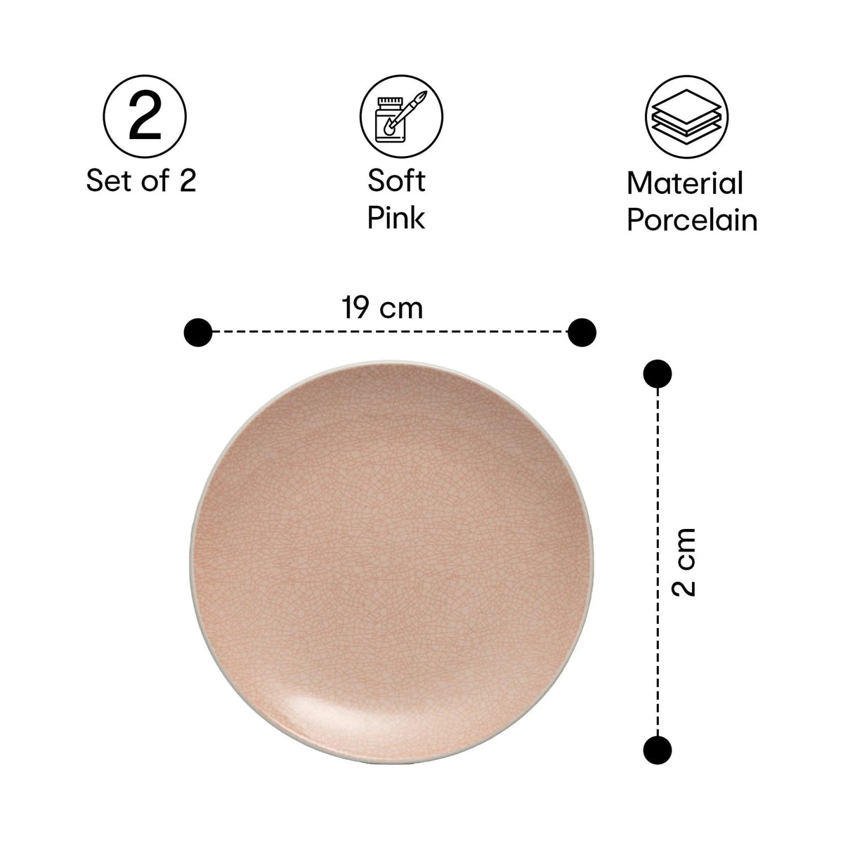 Anko Bella Side Plate Set of 2 Soft Pink Porcelain Microwave Dishwasher Safe 19cm