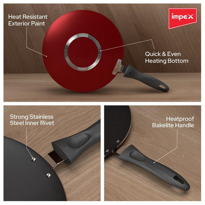 Impex ICTP-28 Non-Stick Aluminium Concave Tawa Pan 28cm Cherry Red