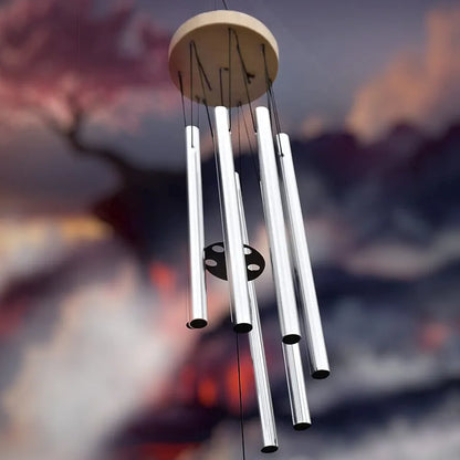 Lilone Wood Aluminum 7 Pipe Silver Wind Chimes Sweet Sound 24 Inch Long