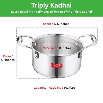 Hazel Triply Stainless Steel Induction Bottom Tope with Handle 4.2 Litre 22.5 cm