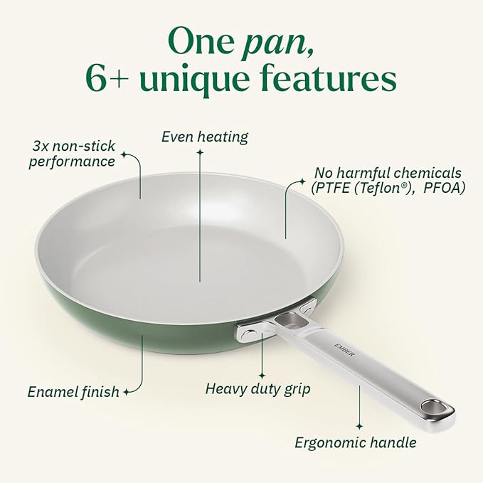 Ember Cookware Arcilla Ceramic Non-stick Egg Pan 20cm | Stainless Steel Handle | Green