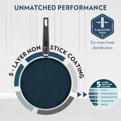 Borosil Prochef Non-stick Aluminum Flat Tawa 25 Cm | Gas Stove Compatible | Thick Uniform Body for Even Heating | Dishwasher Safe