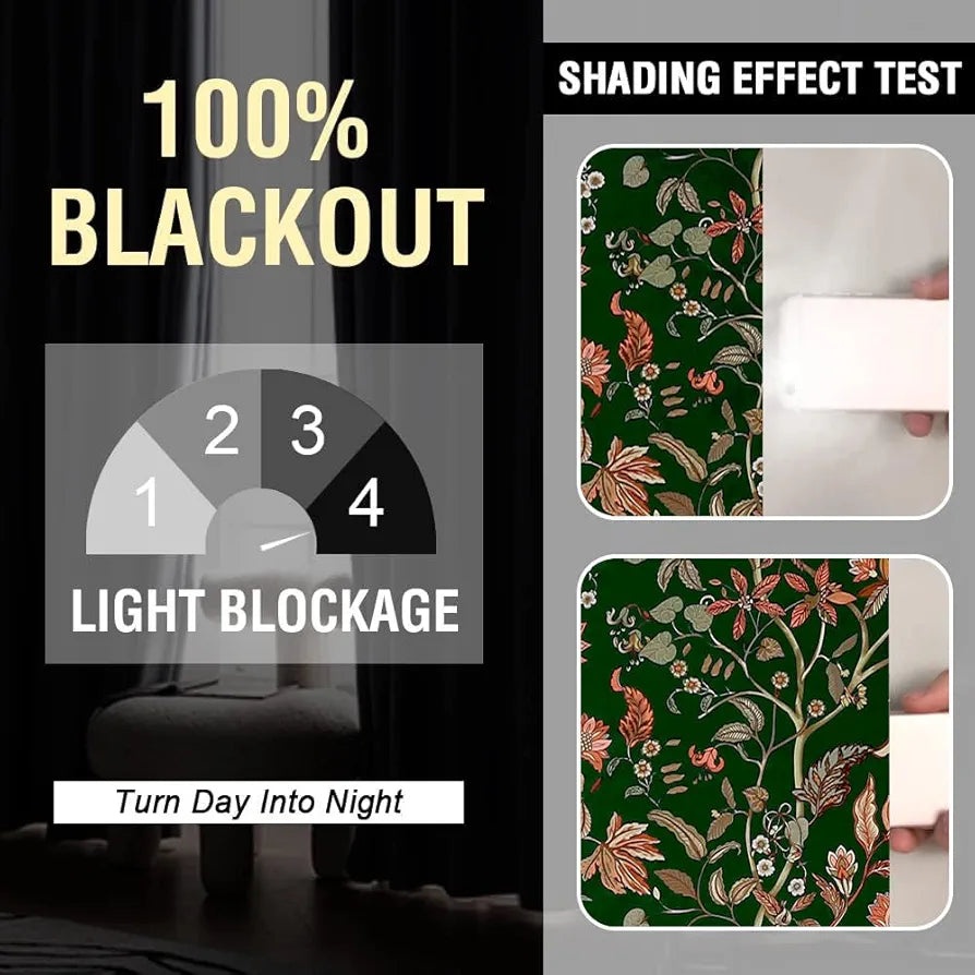 Cloth Fusion Blackout Printed Premium Door Curtains 7 Feet Long Set of 2 Green Dream