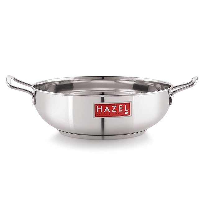 Hazel Stainless Steel Induction Kadai Induction Base Steel Kadai for Cooking Dishwasher Safe