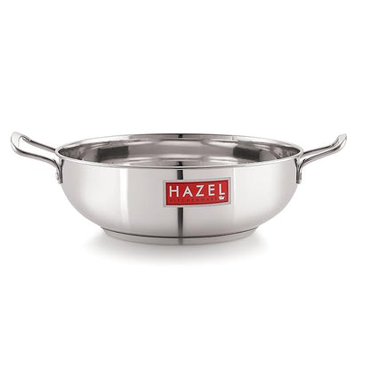 Hazel Stainless Steel Induction Kadai Induction Base Steel Kadai for Cooking Dishwasher Safe