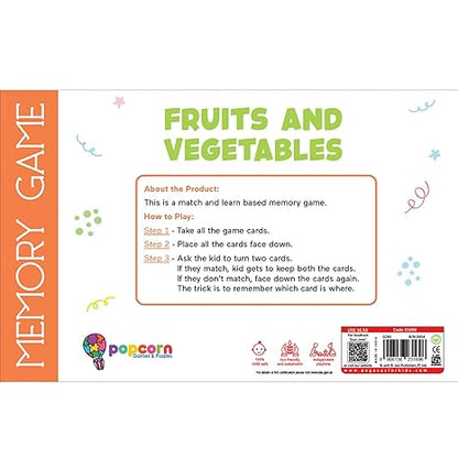 Popcorn Games & Puzzles Memory Game Fruits and Vegetables Board Matching Games Memory Game for Kids Age 2+