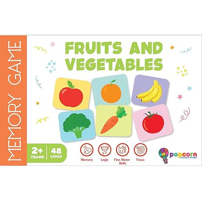 Popcorn Games & Puzzles Memory Game Fruits and Vegetables Board Matching Games Memory Game for Kids Age 2+