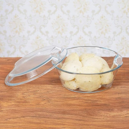 Femora Borosilicate Serving Bowl | Glass Casserole Set, Glass Bowl With Lid, Microwave Safe Bowl Set | 1000 Ml