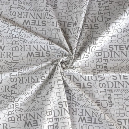 Oak & Lily Table Cloth For 4-Seater Rectangular Dining Tables In White & Grey Letter Print