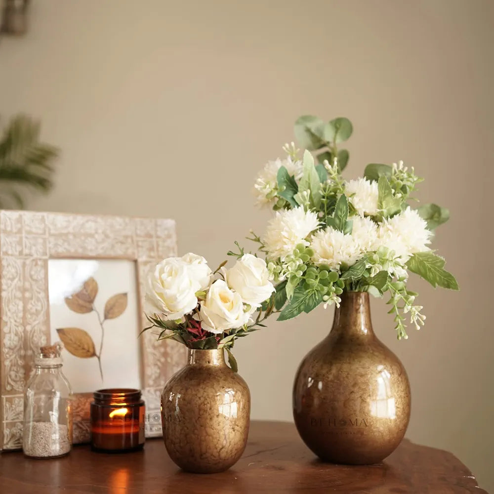 Behoma Antique Golden Metal Flower Vase for Home Decor Flowers not Included