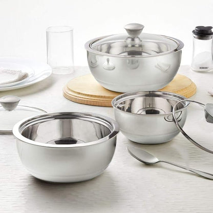 Borosil Stainless Steel Curry Server | Silver | 500ml, 900ml, 1.5l | 3 Piece Set