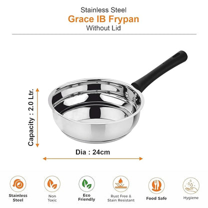 Prabha Heavy Gauge Bottom Encapsulated Base Induction Base  Frypan With Lid 2.0L and Size 24cm