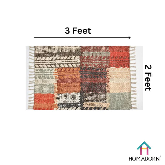 HomadornHandmade Sustainable Printed Modern Dhurrie/Rugs/Carpet Colour Multicolor 020