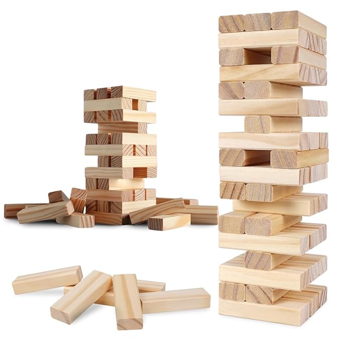 Wembley Wooden Blocks Stacking & Balancing Tower Games for Kids Adults 54 Pcs