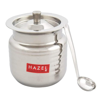 Hazel Ghee Pot with Spoon Stainless Steel Hammered Finish Ghee Container for Kitchen Premium Oil
