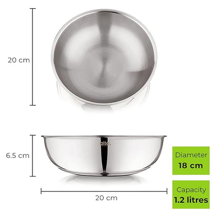 Allo Triply Stainless Steel Tasla Ideal Tasla for Curry Stir-Fry Deep-Fry Kadhai 18cm 1.2 litres