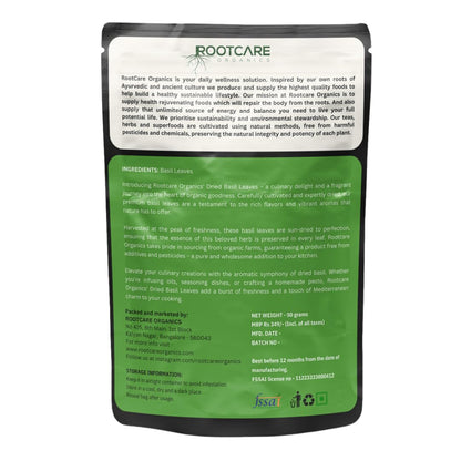 Rootcare Organics Dried Basil Leaves - 50 gms