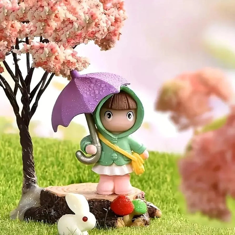 Satyam Kraft Resin 4 Pcs Miniature Cute Brother Sister Figurines with Open Umbrella