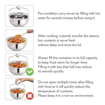 Borosil - Stainless Steel Insulated Curry Server | Set of 2 | 500ml + 900ml | Silver