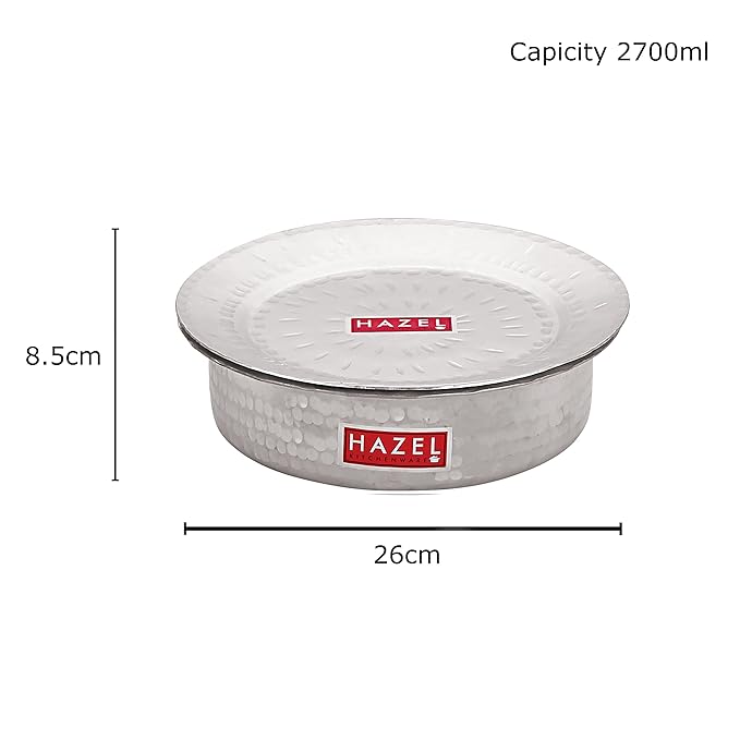 Hazel Aluminium Langdi Patila 26 cm with 2700 ml Capacity Flat Tope with Lid