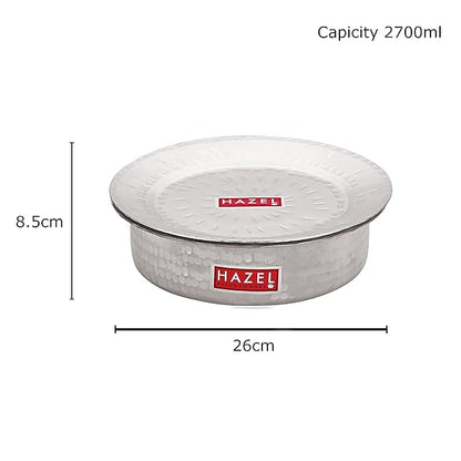 Hazel Aluminium Langdi Patila 26 cm with 2700 ml Capacity Flat Tope with Lid