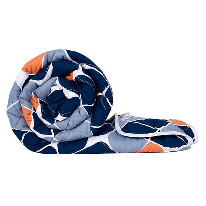 Divine Casa Microfiber 150 GSM Reversible Double Bed Comforter Ultra Soft & Lightweight Blanket Colour Blue-Grey and Orange