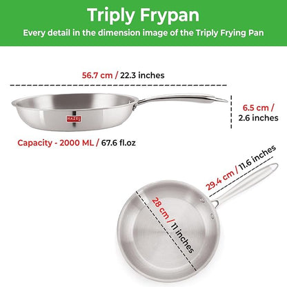Hazel Triply Stainless Steel Induction Bottom Fry Pan 2 Litre, 28 cm