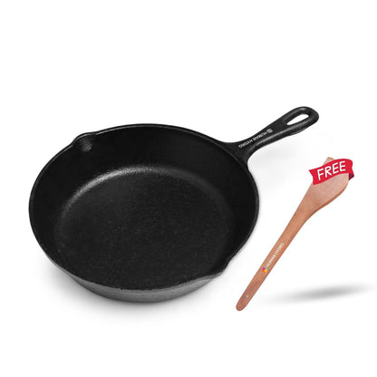 Human Hydro Pre-Seasoned Cast Iron Fry Pan 26cm 1.9kg with Wooden Spatula Naturally Nonstick Gas Induction