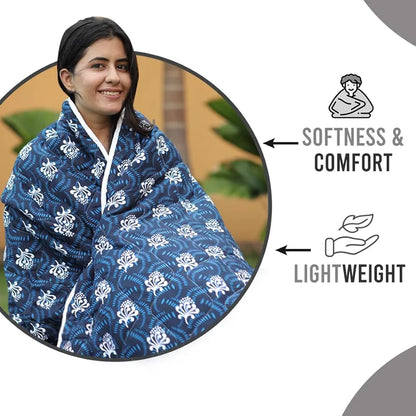 Divine Casa Microfibre Quilt AC Blanket 120 GSM All Season Reversible Double Bed Size Comforter Lightweight Blanket TC - 144 Colour White Navy Blue