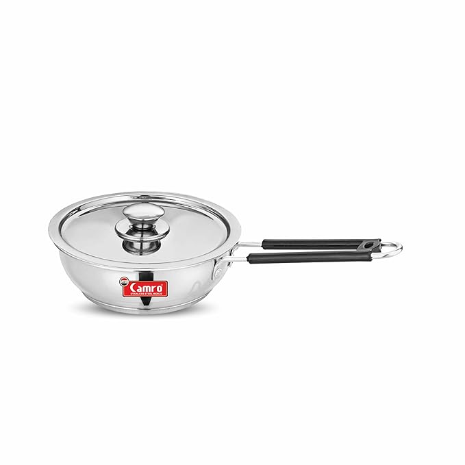 Camro Induction Deep Fry Pan with Lid 13 No 3.1 Liters Stainless Steel Compatible with All cooktops