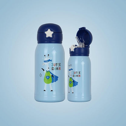 Femora Super Hero Thermosteel Double Wall Vacuum Kids Water Bottle with Bag - 380 gms