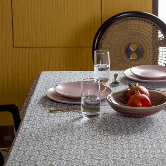 Oak & Lily Table Cloth for 4-Seater Dining Tables in White & Grey Floral Print