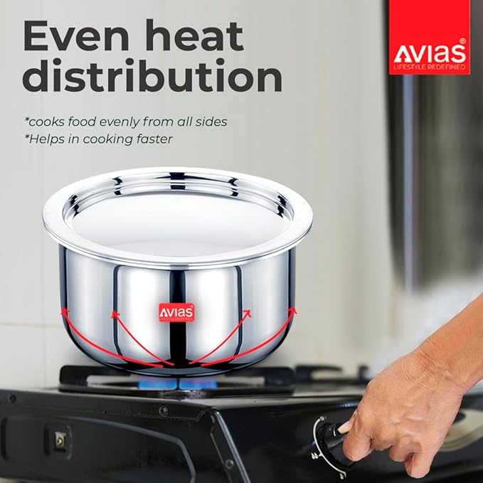 Avias Riara Triply Tope with Lid 24cm Stainless Steel Tope Induction Base 2.5mm Bhagona 5.5 Litre