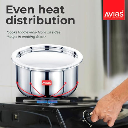 Avias Riara Triply Tope with Lid 24cm Stainless Steel Tope Induction Base 2.5mm Bhagona 5.5 Litre