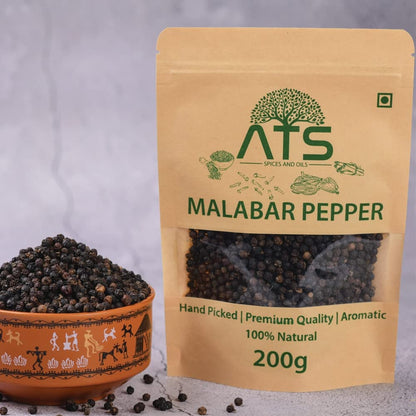 ATS Natural Premium Malabar Black Pepper Whole  - 200 gms