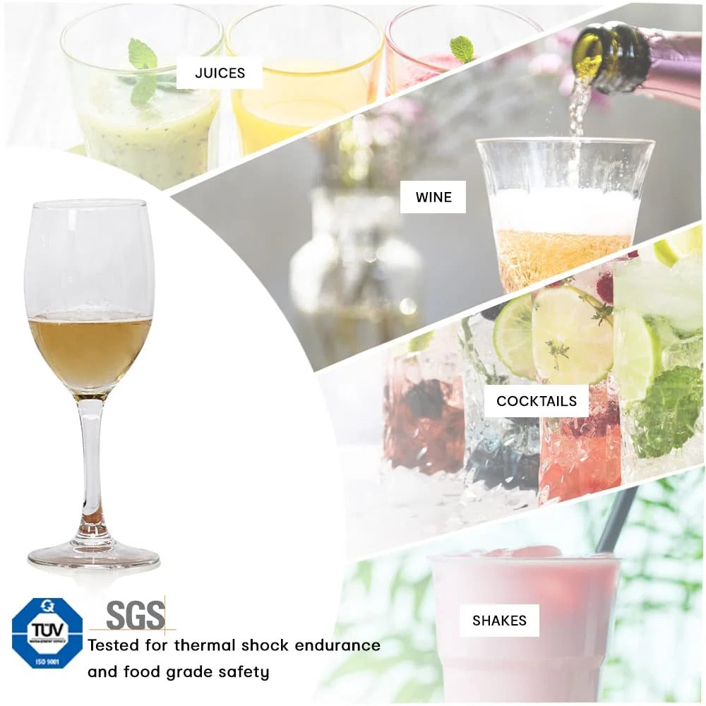 Set of 6: Classic Transparent Red/White Wine Glasses | 250ml | Dishwasher Safe